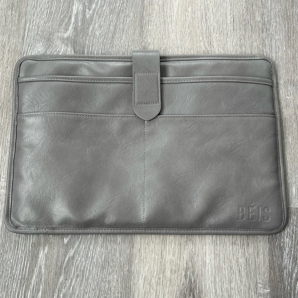 BEIS Faux Leather Gray Laptop Sleeve Bag